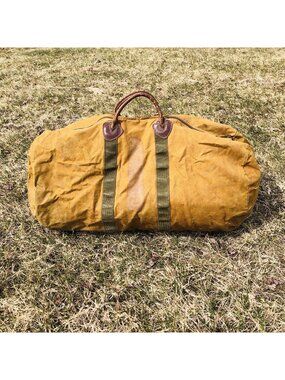 Vintage 1940s LL Bean Canvas Sportsman Large Duffle Bag with Leather Trim